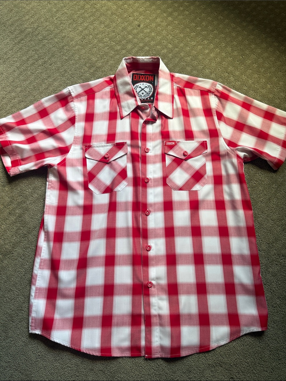 DIXXON Red & White Plaid Short Sleeve Button-Up Shirt
